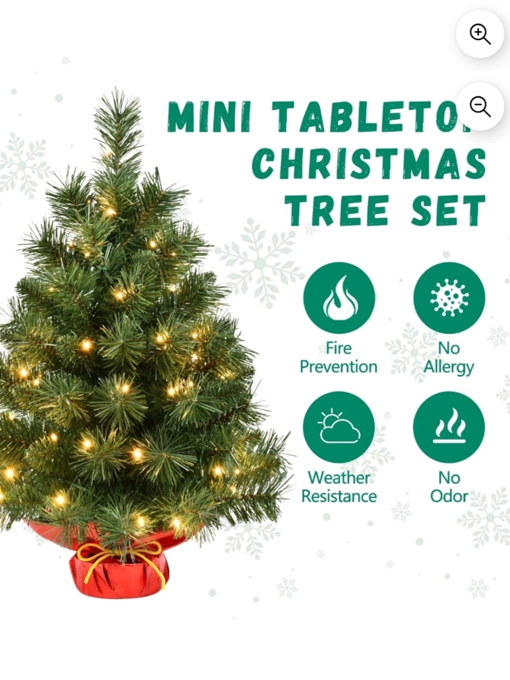 Mini 2 Ft. Green LED Tabletop Christmas Tree with Warm White Lights - Picture 6 of 6